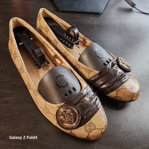 Gucci Brown/Beige Crystal Canvas & Leather Hysteria Ballet Flats Size 10 - Picture 1 of 11
